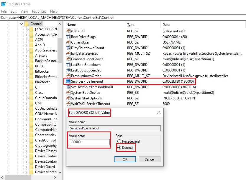 Windows Registry - ServicePipeTimeout